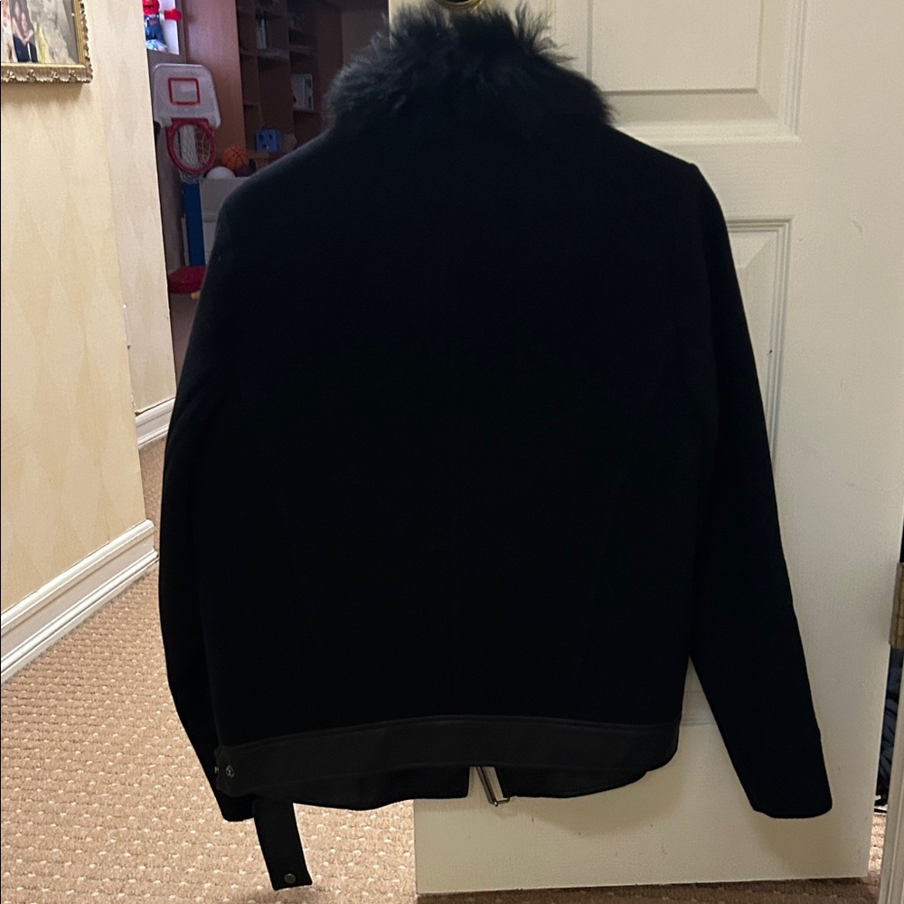 Helmut Lang Black Bomber Jacket with Faux Fur Collar wool size s - Picture 2 of 4